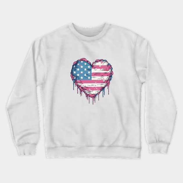 American Pride Tee - Trans Flag Colored Stars and Stripes Heart - Pink White and Blue - LGBTQIA - LGBTQ Crewneck Sweatshirt by JensenArtCo